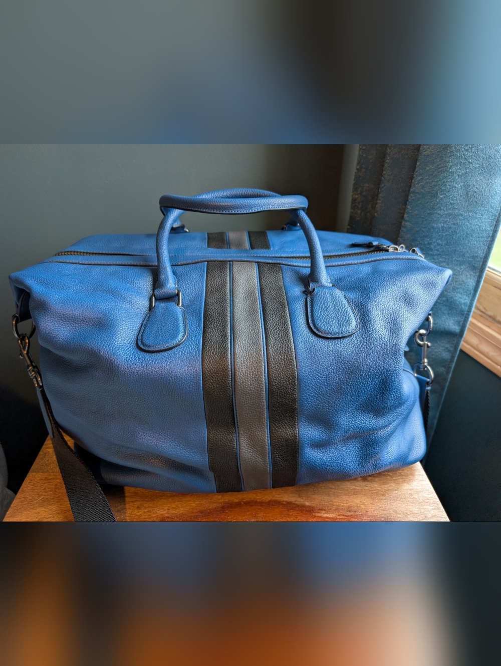 Coach Varsity Stripe Explorer Bag In Pebbled Leather -Blue - Picture 5 of 15